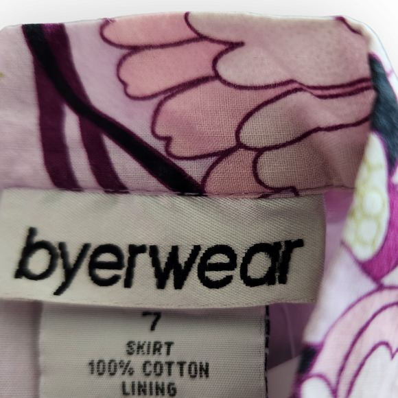 Vintage Byerwear Cotton Pink Butterfly Floral A-Line Skirt 28 - Picture 4 of 9